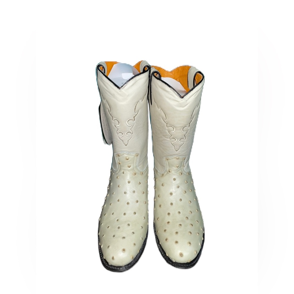 CUATRALBA Ostrich Ivory Cowboy Round Toe Boot